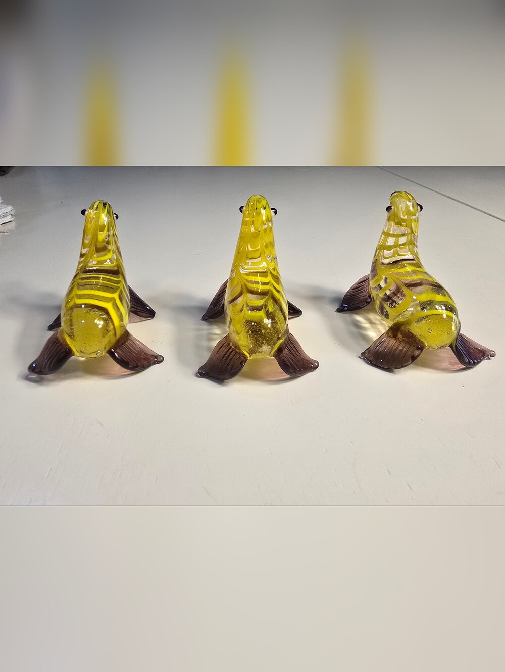 🦭Set 3 Glass Seals Fitz & Floyd Yellow Hand-Blown Glass Seal Sea Lion Figurines - Picture 7 of 8